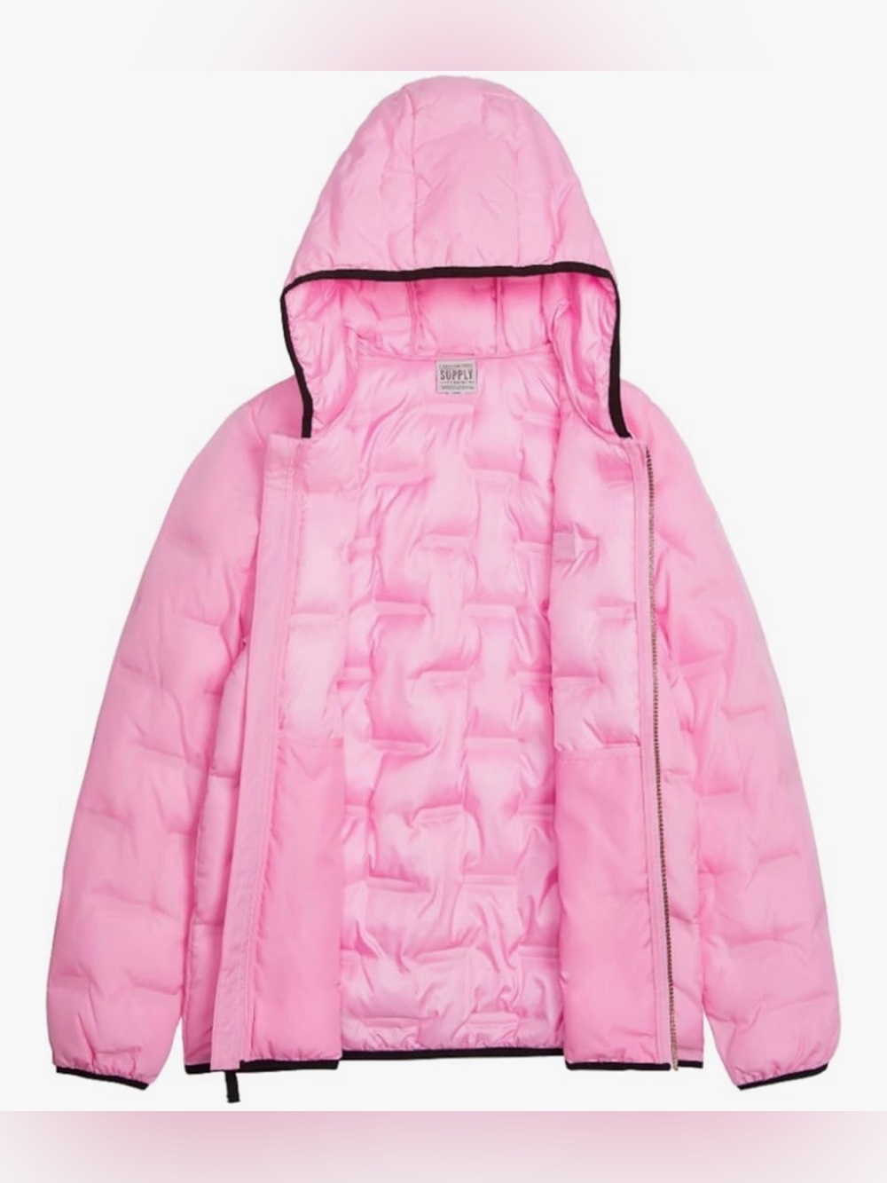 London Fog Girls Midweight Supply Heat Welded Hooded Bomber Pink